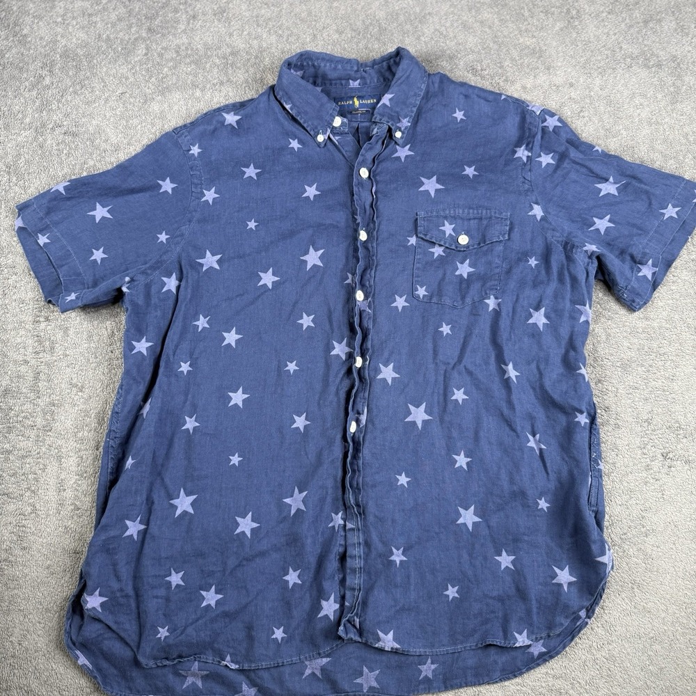 Ralph Lauren Men's XL Short Sleeve Button Up Stars Pocket Preppy Cotton